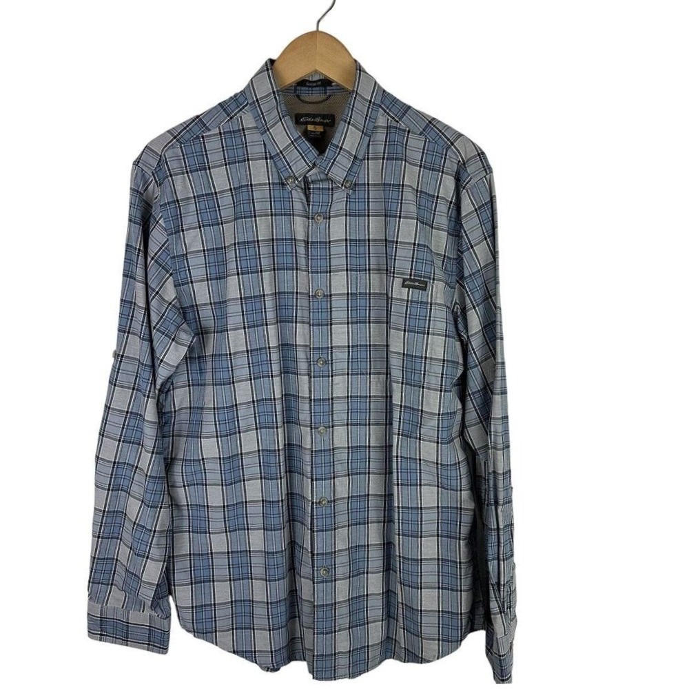 Eddie Bauer Travex Button Down Shirt Men's M Plaid Long Sleeve Blue White